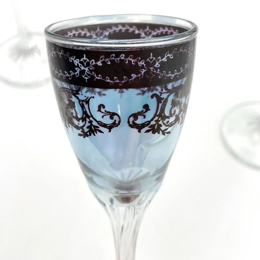 Vintage 1960s Italian Platinum Overlay Cordial Liquor Glasses Set of 3 Decorated